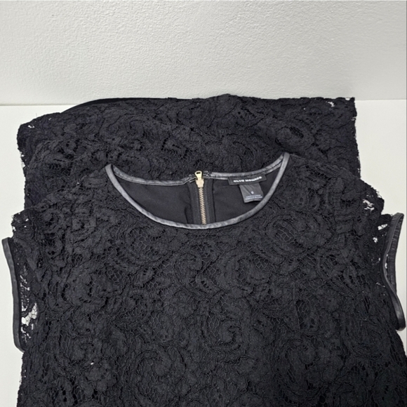 CLUB MONACO Witherbee Black Lace Crewneck Leather Trim Short Sleeve Mini Dress - Picture 9 of 16